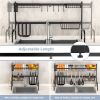 Adjustable Over Sink Dish Drying Rack with Hooks
