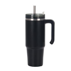 30oz 20oz Handle Vacuum Thermal Mug Beer Cup Travel Car Thermo Mug Portable Flask Coffee Stainless Steel Cups With Lid And Straw (Color: Black, Capacity: 890ml)
